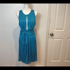 ISSA LONDON SILK LOW WRAP MIDI DRESS TEAL SZ 8